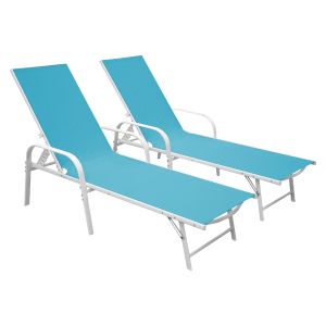 Pack de 2 tumbonas plegables sicilia de textileno azul y estructura blanca