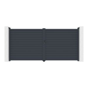 Puerta batiente calancia 4m alt.180cm + puerta peatonal gris