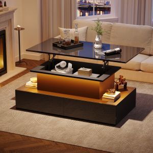 Mesa de centro con LED y 4 cajones negro 41x90x55cm