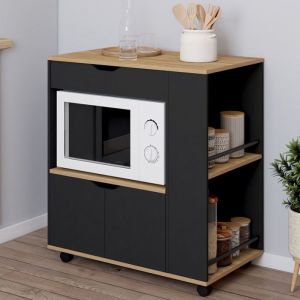 Carro de cocina con ruedas - negro madera - 76 cm