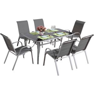 Conjunto de jardín mesa + 6 sillas de textileno "córdoba + porto" - gris cl