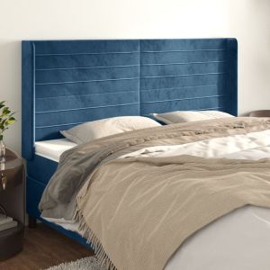 Cabecero con orejas de terciopelo azul oscuro 163x16x118/128 cm eso1960