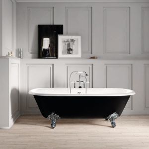 Bañera hierro plymouth negra  153 cm patas blancas