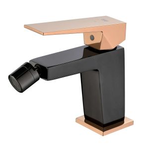 Grifo monomando bidé sky bath negro cristal y oro rosa serie infinite