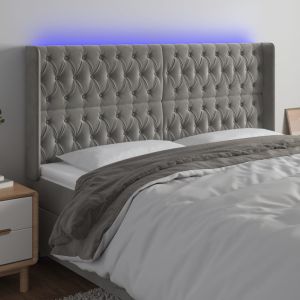 Cabecero con LED de terciopelo gris claro 203x16x118/128 cm eso7994