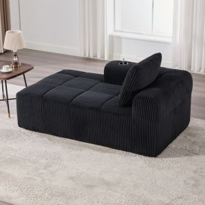 Sillón relax de pana negro 1 plaza con portavasos y bolsillos laterales
