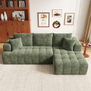 Sofá en l modular de chenilla verde 3-4 plazas sin montaje diseño bajo