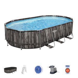 Piscina desmontable tubular Bestway power steel oval diseño madera 610x366x