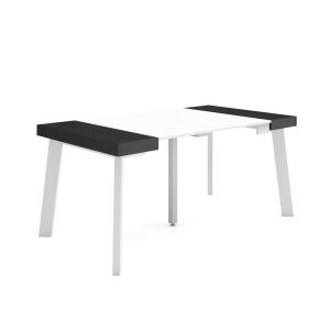 Mesa extensible, 160x90x73cm, blanco y negro, patas de madera rf3130