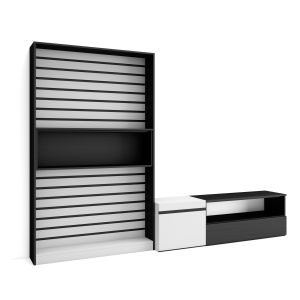 Muebles de salón para tv, 260x35x186cm, blanco y negro rf2542