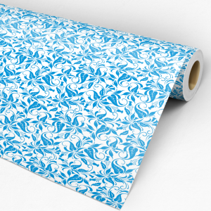Papel pintado floral flores azules en fondo blanco 60cm por 300cm