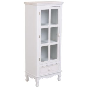 Vitrina de madera y cristal de 1 puerta y 1 cajon blanco 48x32x120