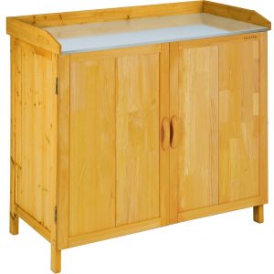 Armario de jardín y tablero de mesa madera de pino 98x48x95 cm marrón