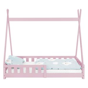 Cuna tipi con protección anticaída y somier rosa ecd germany