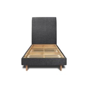 Cama de 90x200 cm con cabecero tapizado - tejido lienzo mate - negro