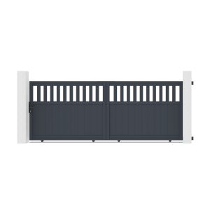 Pack puerta corredera santis 3,7m a.140cm + puerta peatonal 1m a.140cm gris