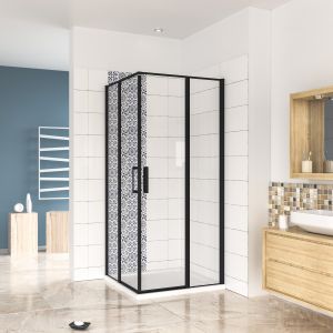 Mampara de ducha rectangular abatible giratoria,negro mate,1200x800x1850mm