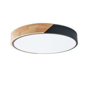 Plafón LED ø40cm 30w, negro y madera, luz 3000k-4000k-6000k