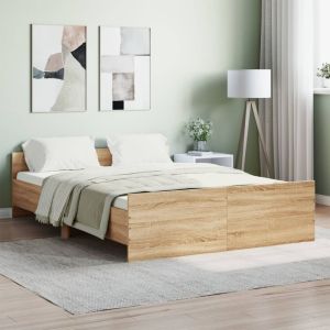 Cama con cabecero piecero roble sonoma 135x190 cm