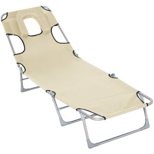 Tumbona reclinable 182x56x28 cm metal, tela oxford color beige Outsunny