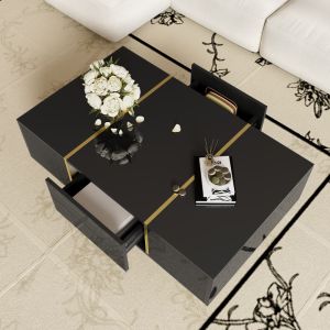 Mesa de centro con 2 cajones mdf negro 41,5x100x60cm