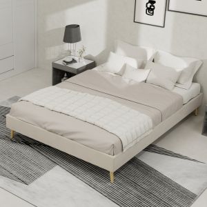 Canapé abatible 140x200 cm con somier tejido tipo holandés – beige
