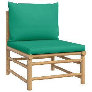 vidaXL sofá central de jardín bambú con cojines verde