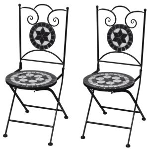 vidaXL sillas de jardín bistró plegables 2 uds cerámica negro y blanco