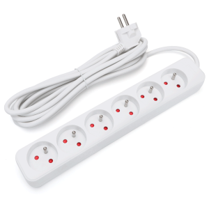 Aigostar regleta alargador de 6 enchufes 16a 2p + e, cable 3m, blanco