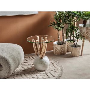 Mesa auxiliar ramas dolken y sobre cristal 40dx48 cms. 40dx48 cms