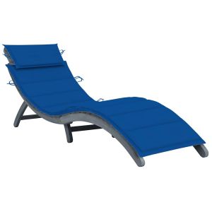 vidaXL tumbona de madera maciza de acacia con cojín gris