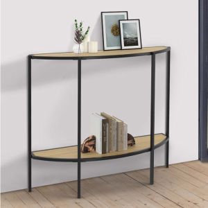 Consola industrial de media luna de madera negra - 90 cm
