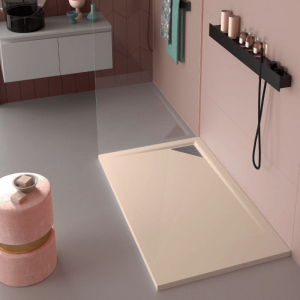 Plato de ducha resina trinity crema  90x190 cm rejilla inox a la derecha