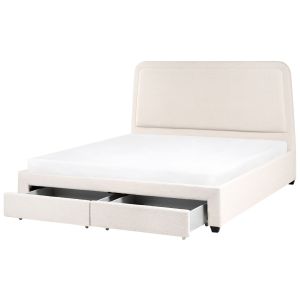 Cama con cajones sardent bouclé blanco crema 180 x 200 cm