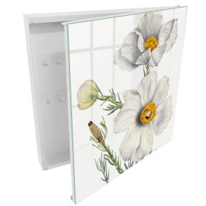 Caja de llaves 30x30x5 flores naturaleza, apertura derecha blanca
