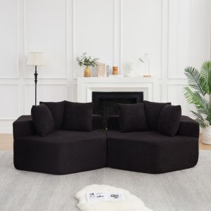 Sillón modular hexagonal de chenilla negra con tres cojines