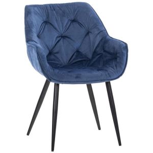 Silla de comedor de terciopelo azul - 1 ud - 83 cm