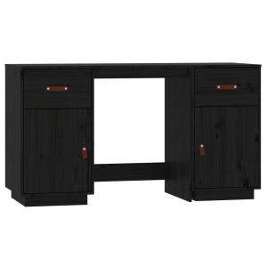 vidaXL escritorio con armarios madera maciza pino negro 135x50x75 cm