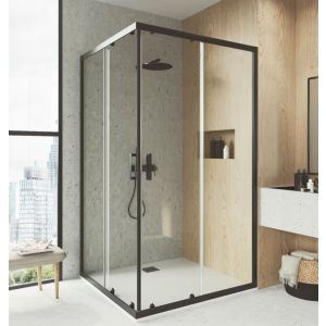 Mampara de ducha angular negro f2 - 2 fijos + 2 correderas - 80x100cm