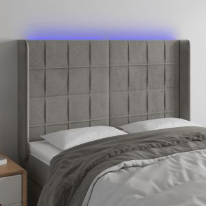 Cabecero con LED de terciopelo gris claro 147x16x118/128 cm eso4871