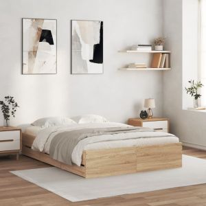 Cama -120x200 cm con cajones madera ingeniería roble sonoma