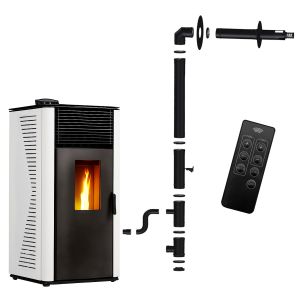 Estufa de pellets anita 12 kw blanco sannover + kit de instalación completo