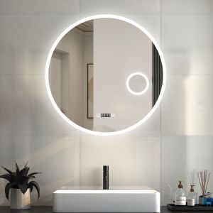 Espejo baño redondo con LED 60x60cm con antivaho + aumento 3x + relojes