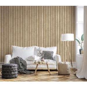 Papel pintado tnt autoadhesivo panel de lamas madera y beige 53x600 cm