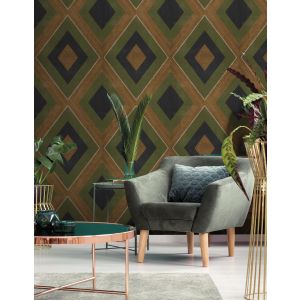 Papel pintado texturizado tnt rombo etnico masai verde