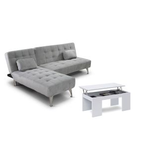 Sofa cama chaise longue xs gris + mesa de centro blanco