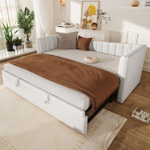 Cama nido 90/180x200cm con somier terciopelo – blanco