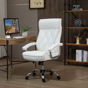 Silla de oficina ergonómica pu blanca giratoria altura ajustable balanceo