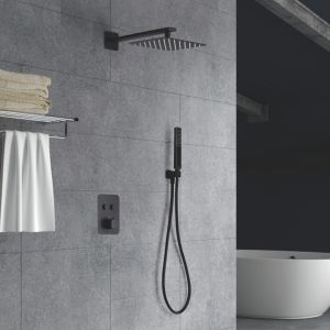 Imex - columna ducha empotrada termostática negro serie madeira