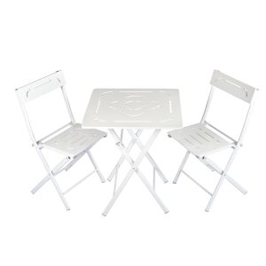 Wellhome 3p set de mesa y sillas de jardín mdf blanco 60x73x60 cm